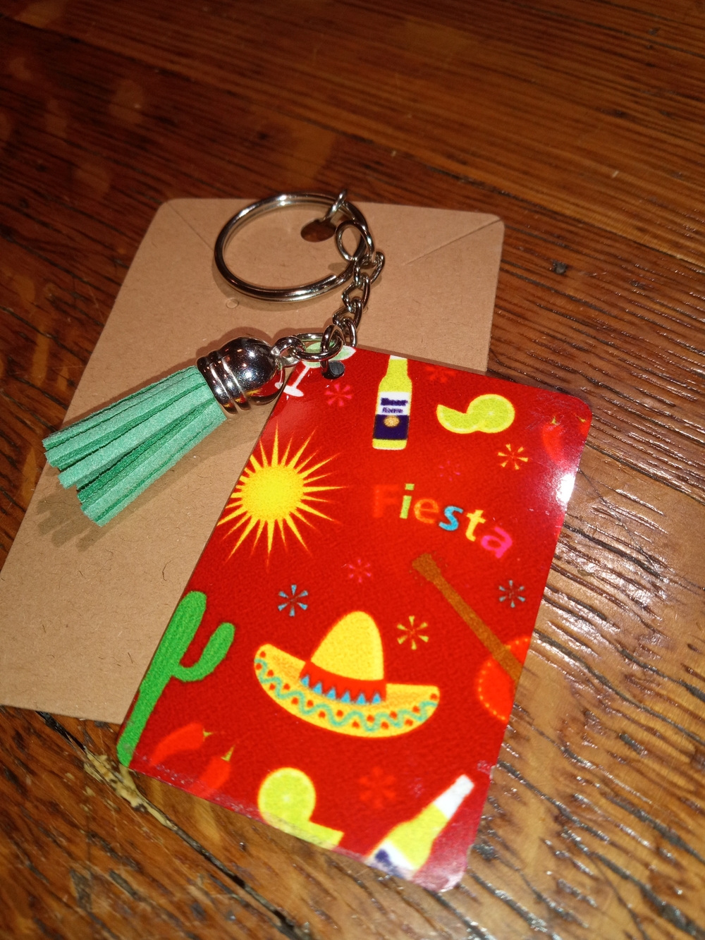Fiesta Themed Red Keychain with Green Tassel